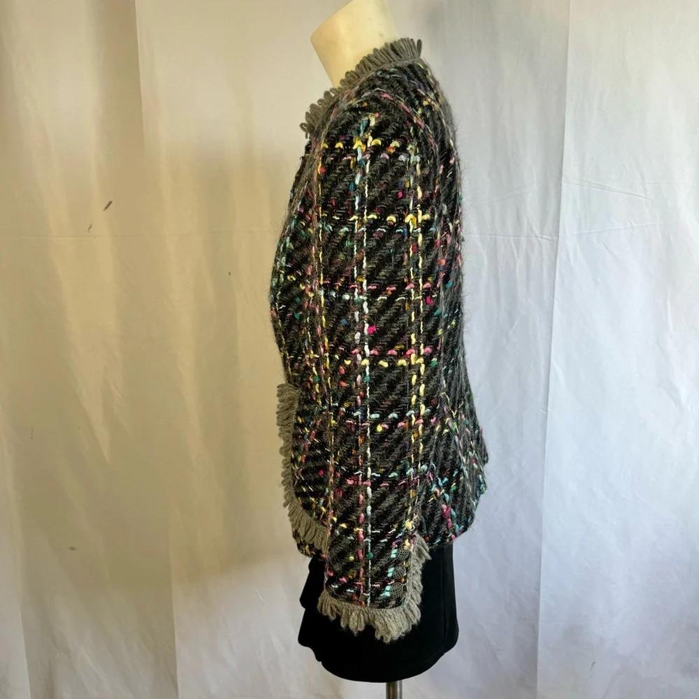 VINTAGE SINGLE BREAST BLAZER TWEED MULTICOLORE WOOL WOMEN SIZE SMALL - Picture 12 of 15